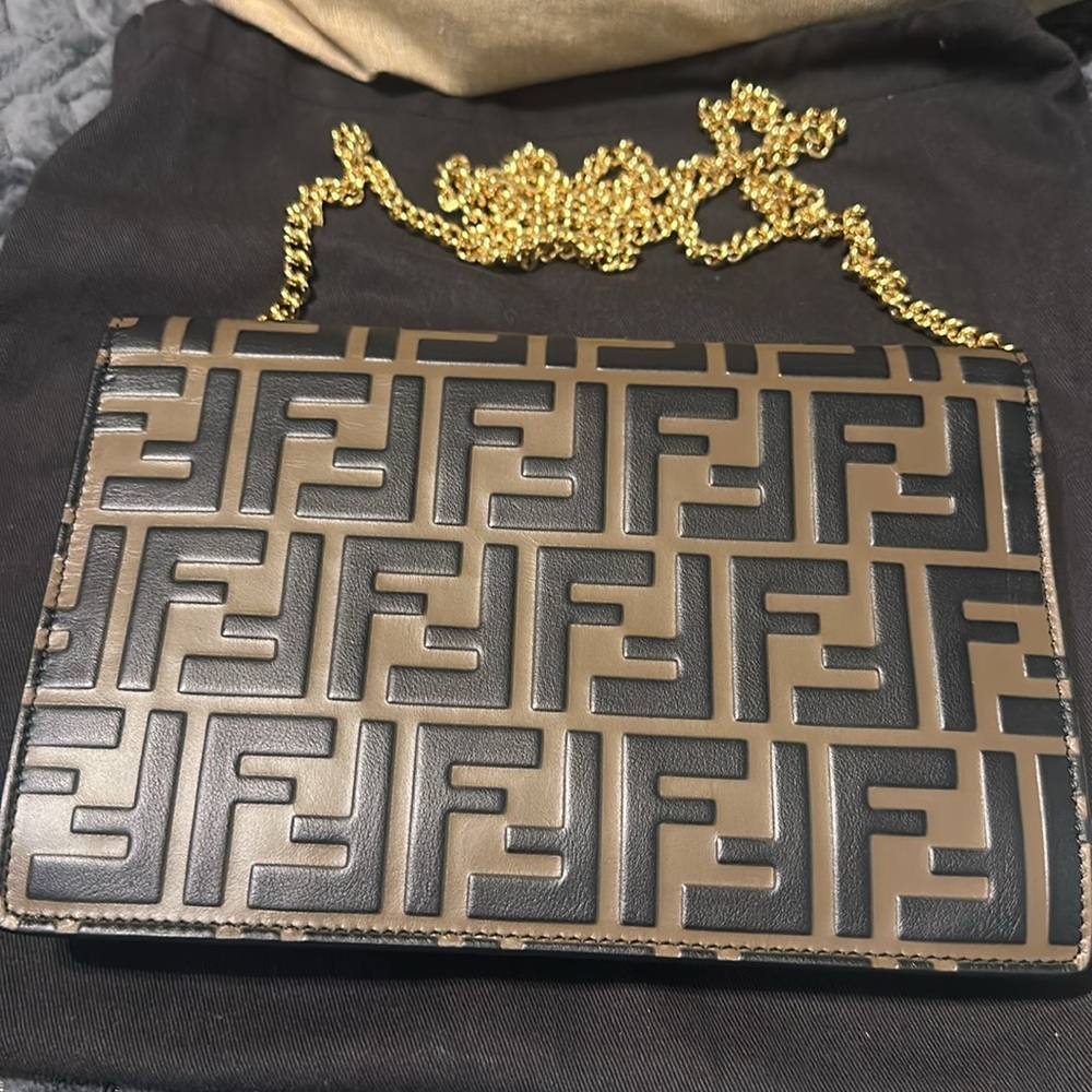 Fendi zucca Brown and Black print crossbody/Clutch with Gold Accent. - Picture 15 of 15